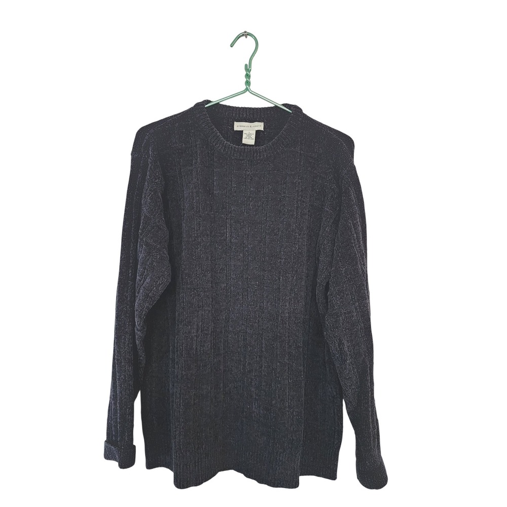 ☘️ Preswick & Moore Mens Chenille Sweater Black Crew Neck Knit NWT Fall Preppy